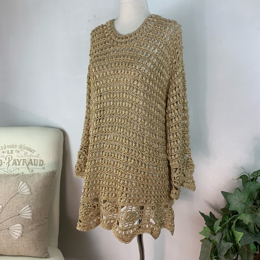 Vintage Hand Crocheted Gold Metallic Dress